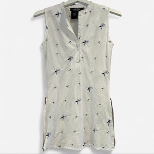 Rampage White Cotton Sleeveless Top / Blouse w Blue Embroidered Accents